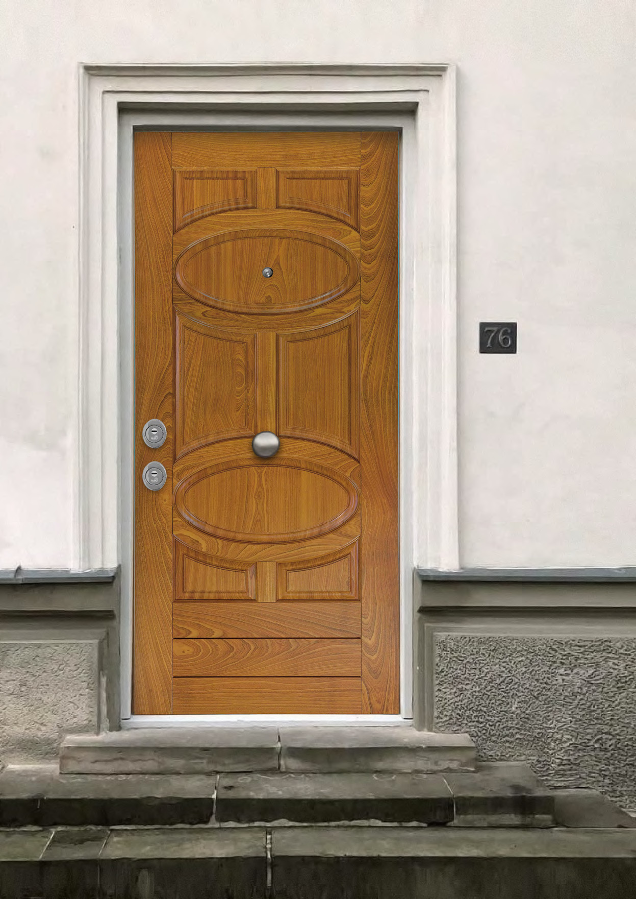 Porta blindata con pannello esterno in legno massello FaIP